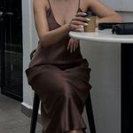 ZARA dress midi maxi satin wedding chocolate brown party cocktail Photo 20