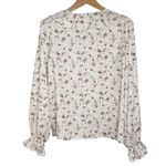 Frye Saltbreeze Combo Ivory/Brown Ruffled V-neckl/cuffs Long Sleeve Blouse M Photo 2