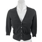 Ann Taylor Black Knit 3/4 Sleeve V-Neck Button Crop Sweater Cardigan Top Size S Photo 0