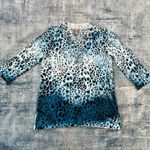 Chico's Blue White Cheetah Print Embellished Stud Rhinestone Neckline Size 2 / L Photo 2