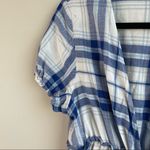 ZARA blue plaid faux wrap short sleeve V neck babydoll dress size large Photo 7