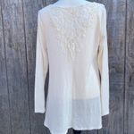 No Comment  Cream Waffle Tunic Crochet Back Long Sleeve Side Slits Top Size XL Photo 2
