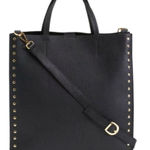 Bevini Modena Black Genuine Leather Tote Crossbody Purse Gold Studs Photo 0