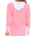Hot Miami Styles love this product Neon Pink & White Split-Hem Varsity Stripe Hoodie - Women Photo 1