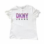 DKNY  White Tee with Purple Logo Sz Medium Photo 0