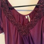 Studio Y  burgundy blouse with rose design Photo 2