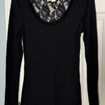 Derek Heart  Black Long Sleeve Thermal Top Back Lace Rose Pattern On Back Large Photo 0