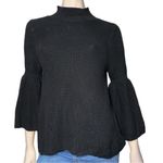 525 America Womens Size S Black Cotton Chunky Knit Bell Sleeve Mock Neck Sweater Photo 1