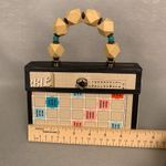 Source Unknown Scrabble Board Purse Novelty Clutch Handbag Beaded Blocks Handle Retro Fun Photo 7