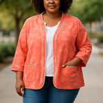 Rafael‎ Woman Coral Floral Linen Blend Open Front Blazer Jacket 22 Orange Size undefined Photo 1