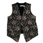 Karen Scott Floral Print V-Neck Sleeveless Button Front Vest Jacket Black Large Photo 0