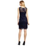 Adrianna Papell Illusion Neck Built-In Bra Navy Lace Sheath Dress US Size 6 Photo 1