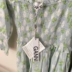 Ganni Shirred Smocked Floral Cotton Silk Puff Sleeve Maxi Dress EU 42 US XL Photo 3