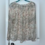 Lucky Brand Vintage Romantic Floral Beige Boho Print Tassel Tie VCut Blouse Sz L Photo 4