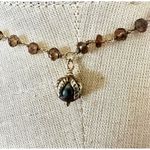 Smoky Quartz Beaded Necklace with Dark Pearl Acorn Pendant Photo 1