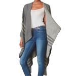 BB Dakota BB Dakota Reversible Poncho Gray Striped Blanket Wrap Cozy Boho Photo 8