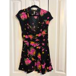 Free People Black Floral Lace Trim V Neck Button Front Mini Dress Size 0 Photo 1