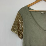 POL Sequin Sleeve V Neck Shirt Photo 1