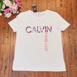 Calvin Klein 💚 NWT Soft Crew Neck Rolled Sleeve Graphic Logo T-Shirt Size S Photo 0