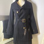 Guess Vintage  Black Double Breasted Wool Trench Coat with Gold Accents Photo 14
