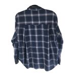 Heartloom Womens Flannel Shirt Button Down Faux Leather Trim Plaid Blue White M Photo 1