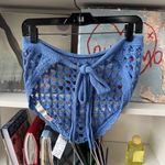 Free People  Blue Knit Crochet Bandana Tie Top Photo 1
