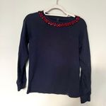 J.Crew Navy Blue Maroon Beaded Crewneck Sweater Photo 0
