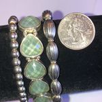 Lot of 3 Silver Tone Light Blue Opaque Rhinestone Boho Beaded Stretchy Bracelets Photo 2