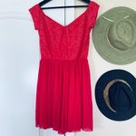 ASOS Barbie Pink Mesh Lace Off-the-Shoulder Fit & Flare Mini Dress | Size: 6/S Photo 8