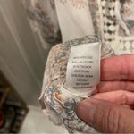 Daniel Rainn Cute creamy floral sheer crochet trim elastic waist tie neck boho blouse Photo 4