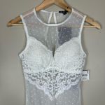 INC International Concepts Womens S White NWT Sheer Lace Mesh Thong Bodysuit Photo 2