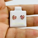 Real 14k Gold Studs Earrings Pink Heart Photo 1