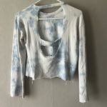 Olivaceous  Blue and White Tie Dye Open Back Long Sleeve Crop Sweatshirt Size S Photo 2