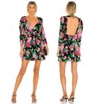 For Love & Lemons  “June” Dark Floral long Sleeve Open Back Mini Dress sz XS Photo 1