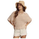 Anthropologie By Collared Ruffle Sweater Linen Blend Knit Pink Crop Blouse Small Photo 2