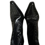 Gianni Bini Leather Knee High Stiletto Boots Sz 8 Black Crocodile Pointed Toe Photo 2