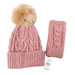 Loft NWT Cable Knit Beanie with Pom Pom and Fingerless Gloves in Soft Blush Pink Photo 2