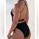 Good American NEW  Swimsuit Medium One Piece Shine Barely There Black Tie NWOT Photo 2
