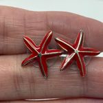 1960s Starfish Stud Earrings Red Enamel Coastal Nautical Beach Summer Jewelry Photo 6