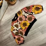 Farm Rio  Sweater Womens Medium Sunflower Forrest Embroidered Puff Sleeves Photo 1
