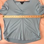 Tart  Light Blue Soft‎ Stretch Modal Ruched V-Neck Long Sleeve Cropped Blouse L Photo 9