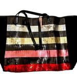 Victoria's Secret Tote Bag Colored Block stripe Sequins pattern new size large Photo 0