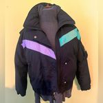Mountain Goat Down Skiwear Size M Ladies Black Purple Puffer Jacket Coat Fullzip Size M Photo 0