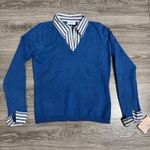 Villager by Liz Claiborne Petite Blue V Neck Sweater Knit Shirt Collar Combo M Size undefined Photo 6