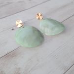 Vintage Stud Earrings Large Green Shell Dangle Statement Beach Photo 5
