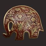 Vintage Brass Elephant Belt Buckle With Floral Design 1970's Red Photo 0