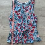 Willow & Clay  Tropical Pink Floral Print Blue Sleeveless Blouse w Tie Small Photo 4