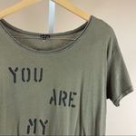Talula Aritzia XS You Are My Favorite Olive Green Oversized Graphic Flowy Shirt Photo 7