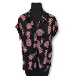 Rails  Whitney Pink Pineapple Print Black Linen Blend Button Down Shirt Top M Photo 2