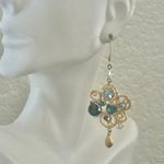 Gold Filigree Crystal Chandelier Earrings, Blue & Teal Photo 1